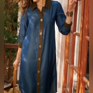 Soft Surroundings Women’s Urbina Jean Shirt Dress Twist lock buttons size PXS